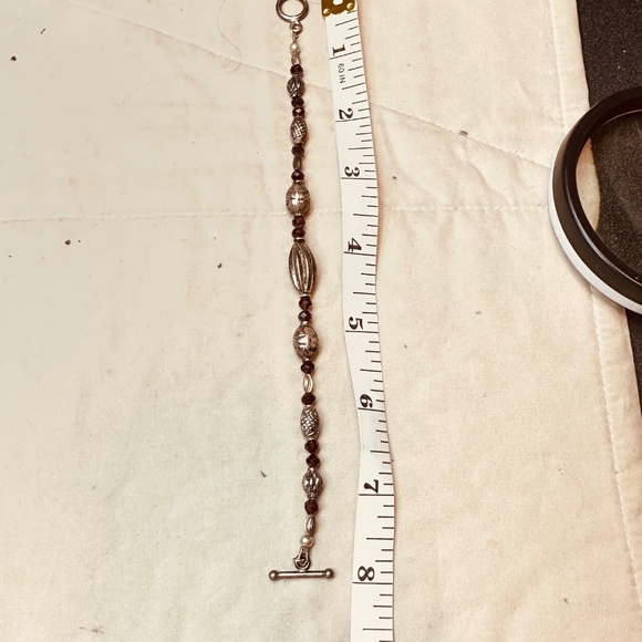 925 Sterling Silver Beaded & Garnet Vintage Bracelet - Picture 12 of 16